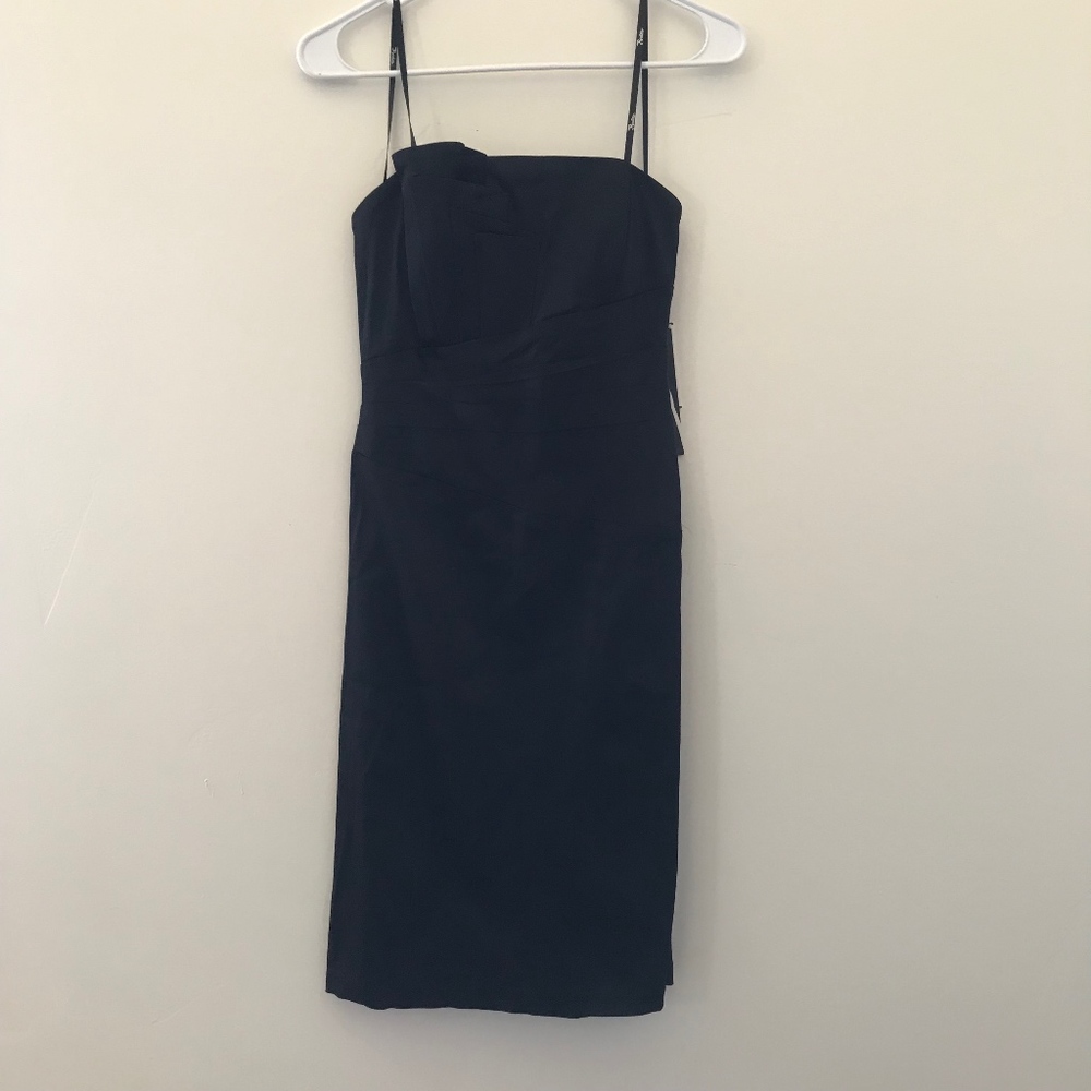 Strapless Satin Black Dress with Slit